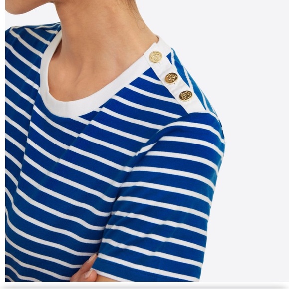 Draper James Tie Waist T-Shirt Dress in Blue Nautical Stripe - Picture 3 of 8